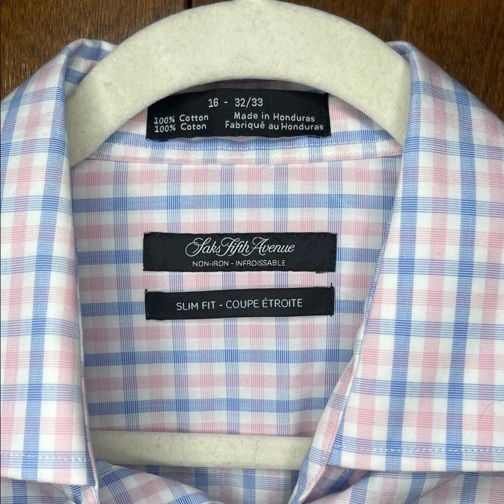 Saks Fifth Avenue Men’s Pastel Checkered Dress Shirt 16 32/33